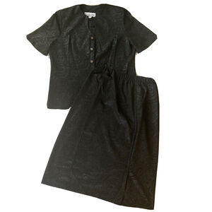 Pablo Collection Set Sz 16 Top Skirt Black Paisley A-Line Shoulder Pads Womens